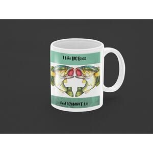 Coffee Mug I Like Big Bass Funny Fishing Fish Novelty Cup Gift For Men Him Dad